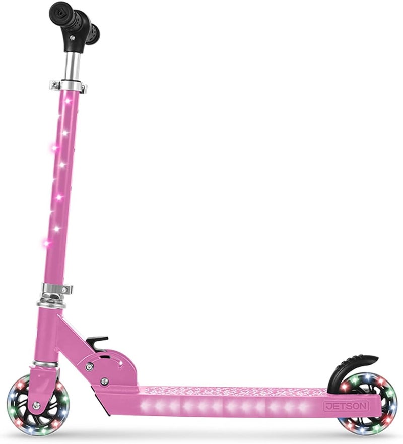JETSON Kids Jupiter 2-Wheel Light-Up Kick Scooter, LED Lights on Handlebar, Stem, Wheels & Deck, Adjustable Handlebar, Rear Brake, Easy-Folding Mechanism, Ages 5+ - Image 2